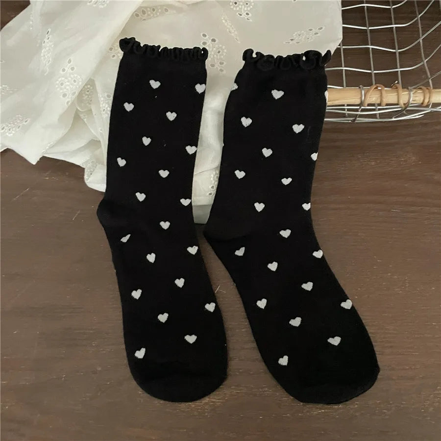 women's japanese style heart shape cotton crew socks a pair