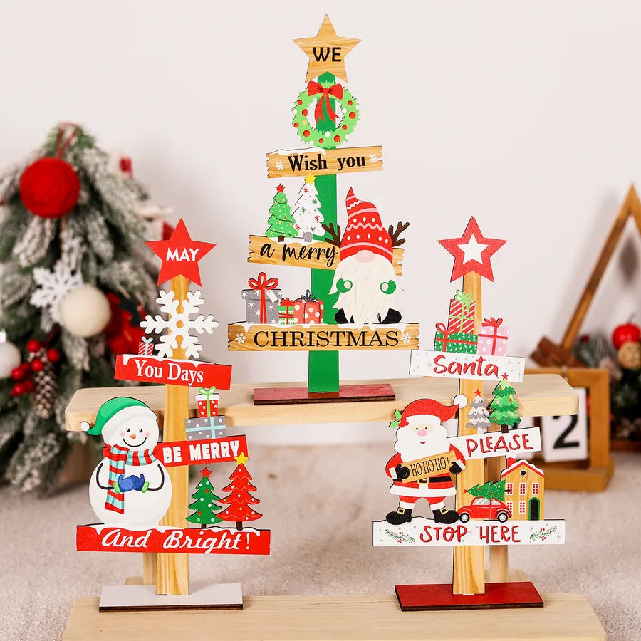 Minguan Christmas Decorations Wooden Desktop Ornaments Restaurant Bar Decorative Crafts Festive Country European Cartoon Style