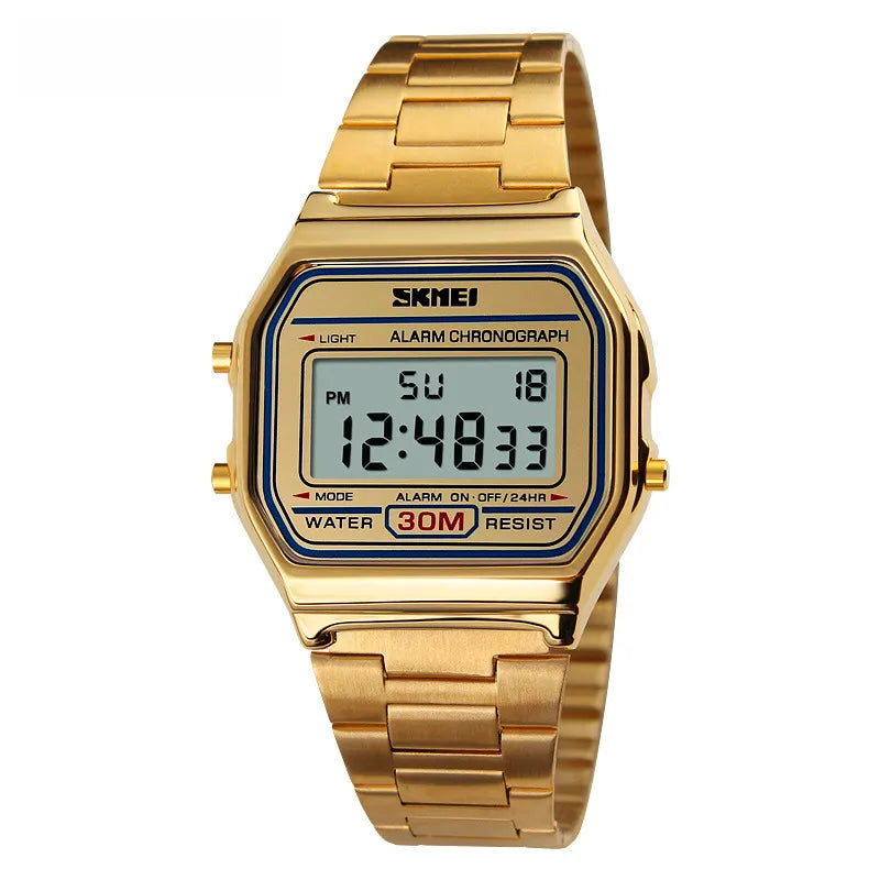 Time beauty men's retro business watch waterproof electronic watch trend fashion personality men's watch steel band thin wrist watch