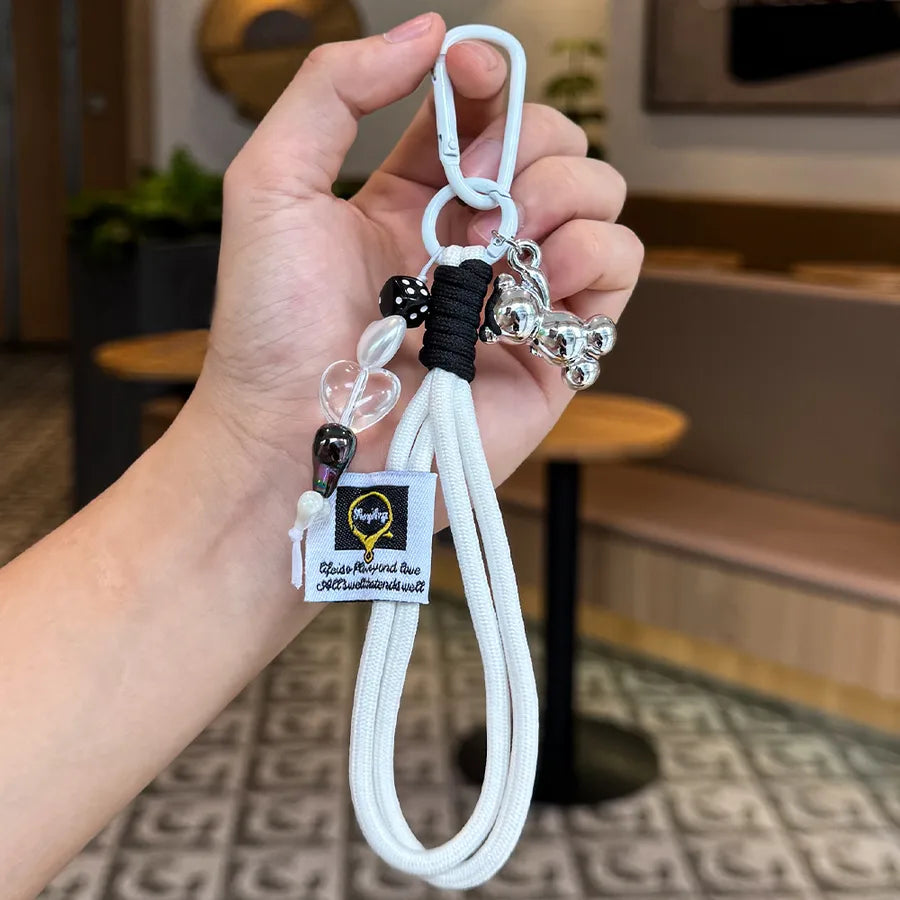 Cute Metal Keychain Pendant Beaded Bookbag Girl's Bag Charm  Style Cartoon Design Half Handmade Flower