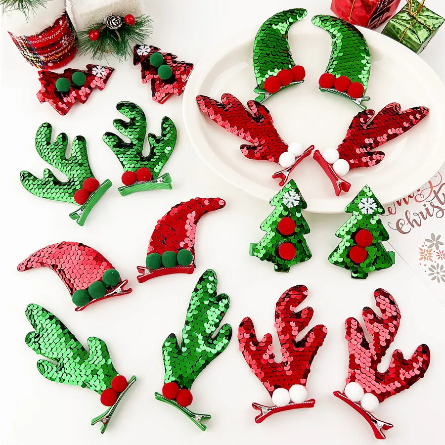 Christmas Antlers Hairpin Internet Celebrity Mori Christmas Tree Barrettes Girl Elk Side Clip Sequins Duckbilled Headdress