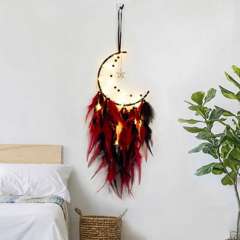 Moon Style Dreamcatcher Red and Black Series Tourist Scenic Spot Ornaments Feather Hanging Home Decoration Friend Gift Wholesale