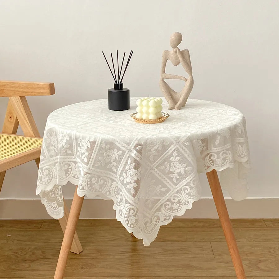 casual fresh dining table beige lace tablecloth