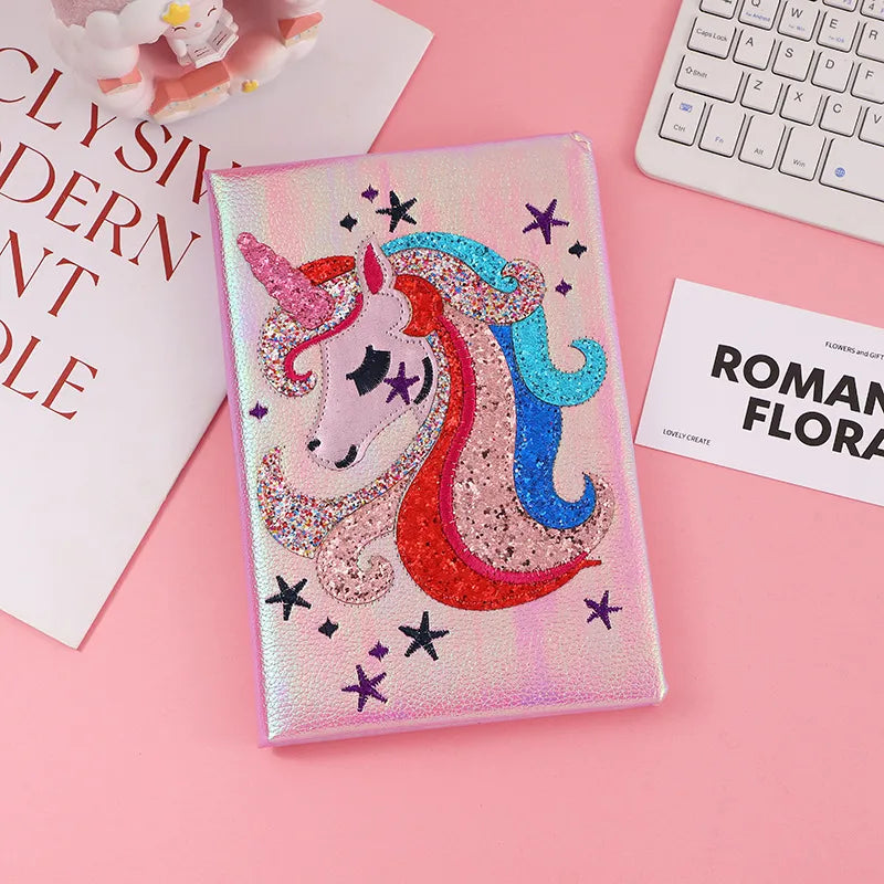 Adorable Cartoon  And Rabbit Handmade Notebook Journal For Kids And Teenage Girls Sparkling Memo Book Simple Style