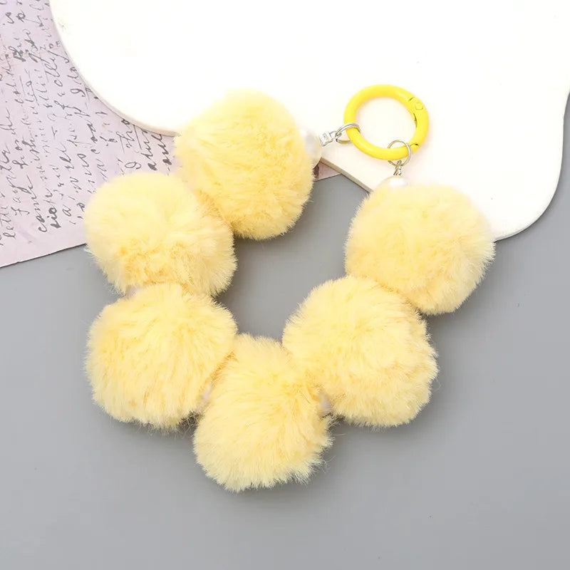 cute hairball plush beaded mobile phone chain