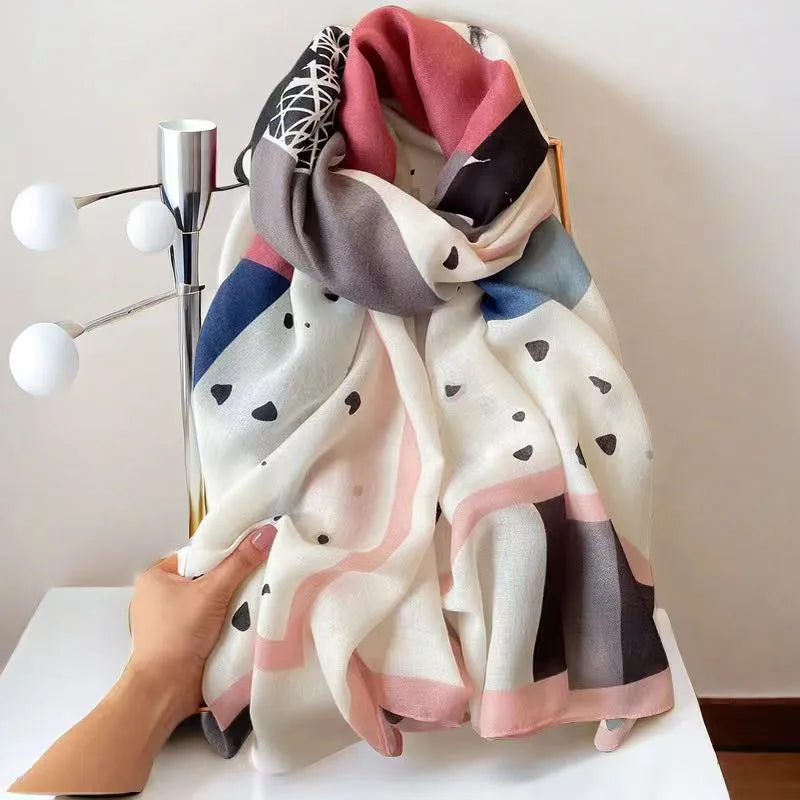 women's fashion star heart shape cotton and linen printing cotton linen scarves