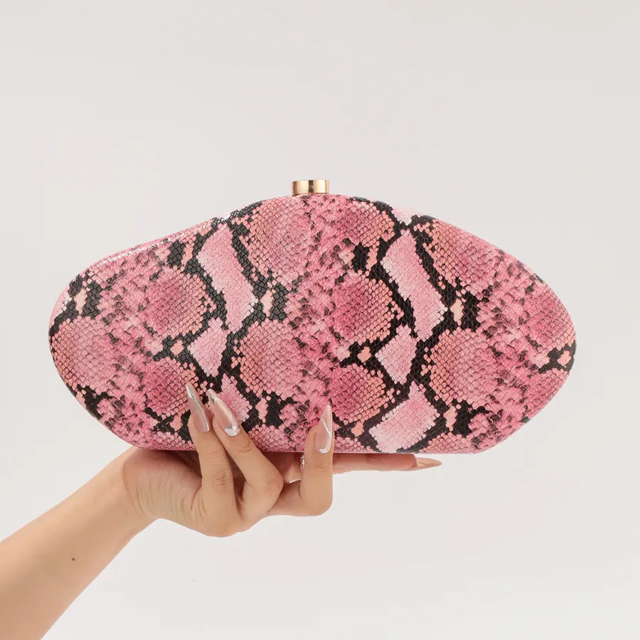 Acrylic Ladies Clutch Bag Shoulder Crossbody Snake Skin Pattern Fashionable Evening Handbag Oval Shape Single Shoulder Bag