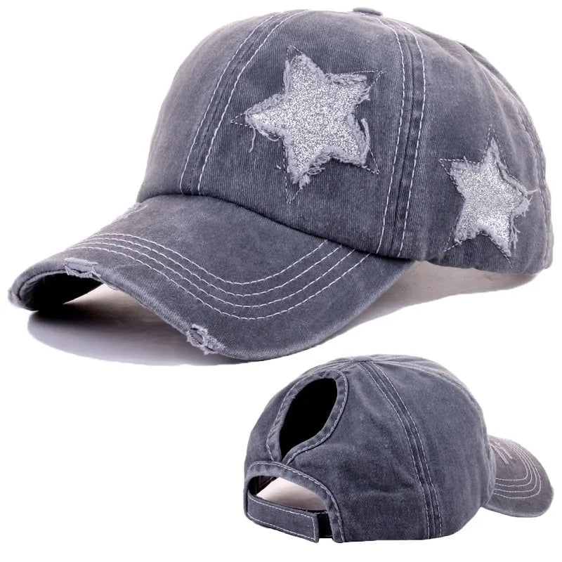 women's simple style star solid color curved eaves baseball cap