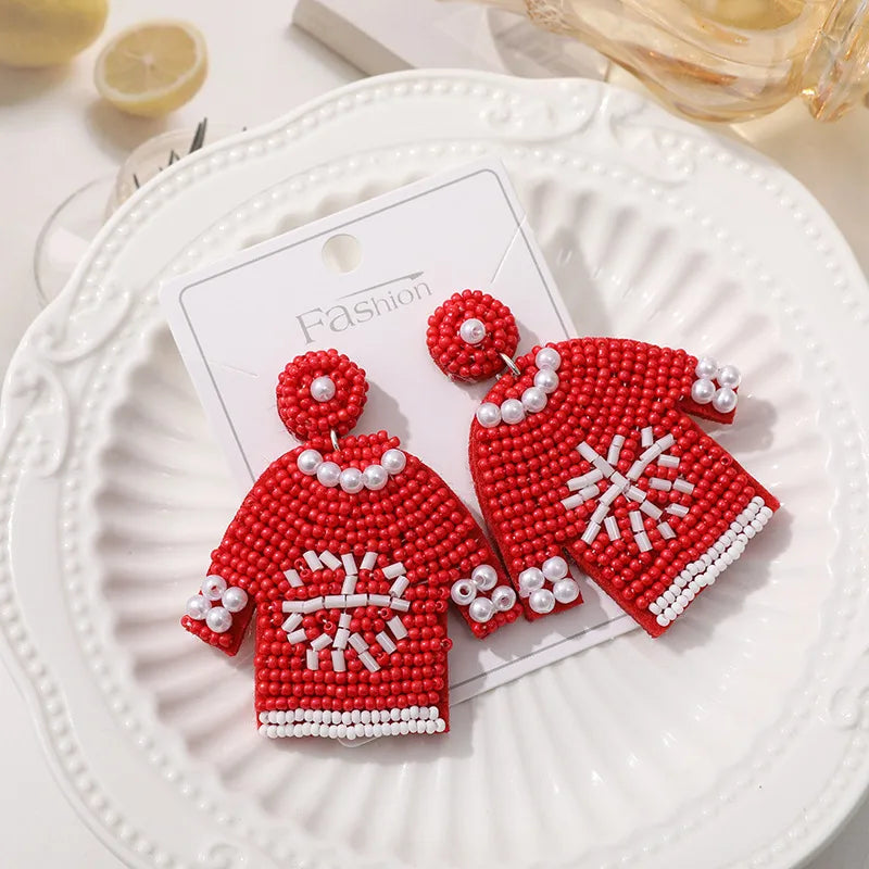 Handmade Christmas Tree Pumpkin Snowflake Earrings Women's Festive Atmosphere Sensation Ear Jewelry Holiday Flower Design