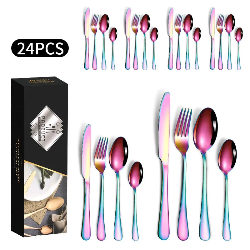 1010 stainless steel tableware 24-piece golden steak knife, fork and spoon gift box Western tableware suit