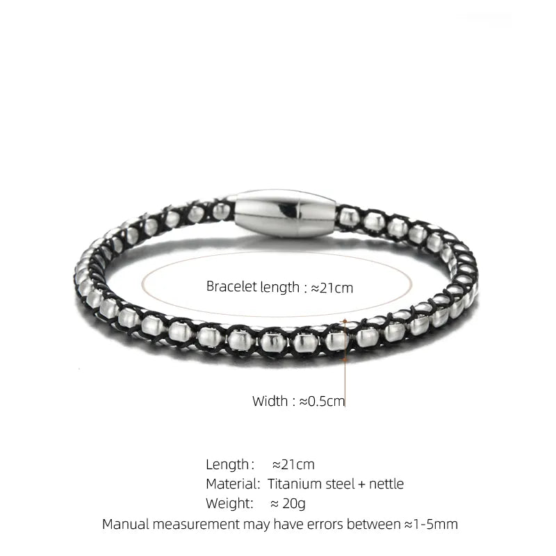 Simple Style Solid Color Stainless Steel Pu Leather Silver Plated Men's Bracelets