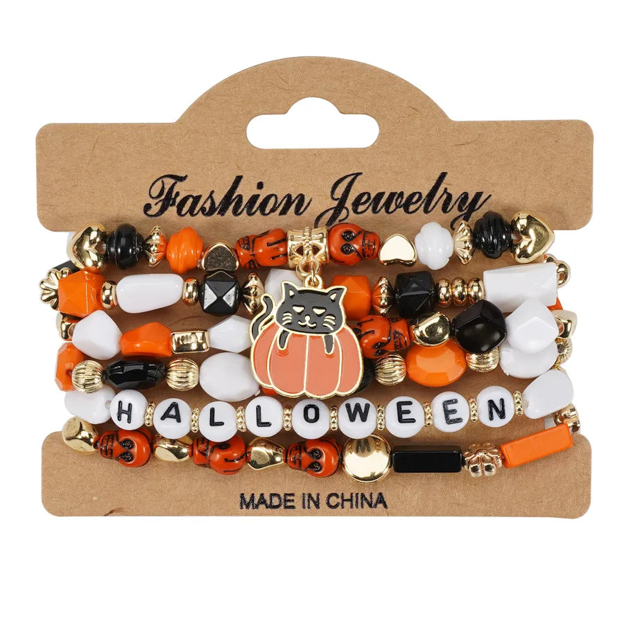 Halloween Party Bracelet Artificial Crystal Soft Clay String Beads Bracelet Pumpkin Ghost Bat Hat Pendant Bracelet Original Design