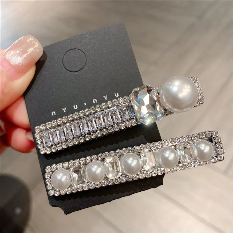 Elegant New Dongdaemun Pearl Duckbill Hair Clip Women's Side Brain One Word Hair Clip Diamond Simple Style Hair Accessories