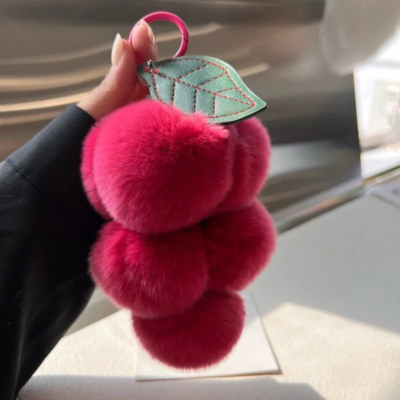 simple style commute grape rex rabbit fur patchwork keychain
