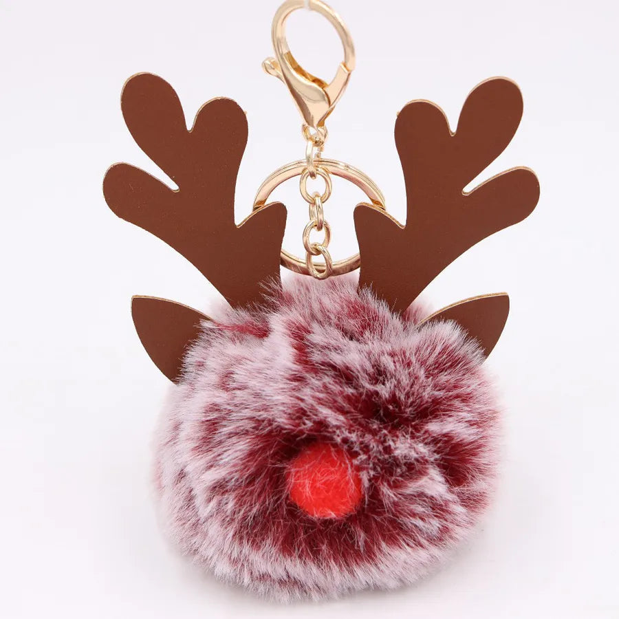 Cute Antlers Pu Leather Plush Plating Christmas Bag Pendant Keychain