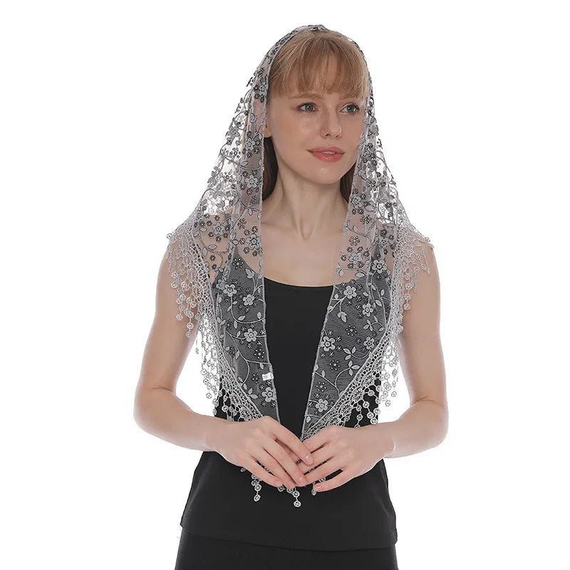fashion flower polyester lace chiffon scarves
