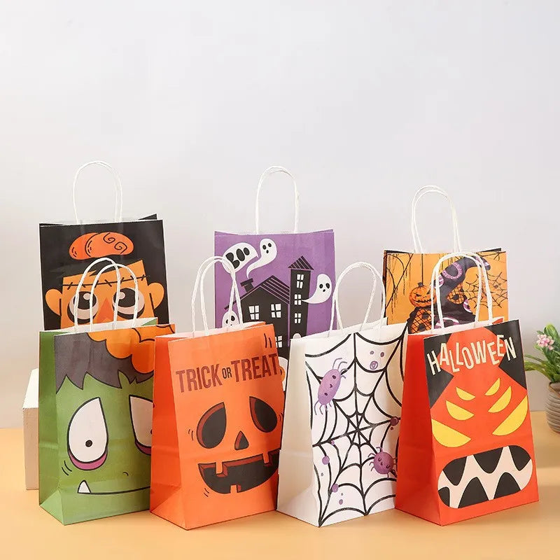 Halloween Party Handheld Kraft Paper Bag Ghost Pumpkin Bag Children's Candy Gift Packaging Cartoon Kraft Paper Bag