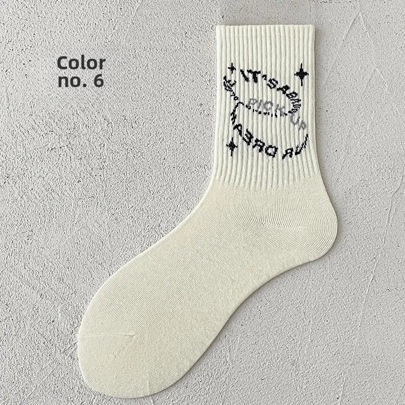 socks men's mid-calf socks spring and summer thin cotton socks long breathable sweat-absorbent retro men's sports autumn and winter
