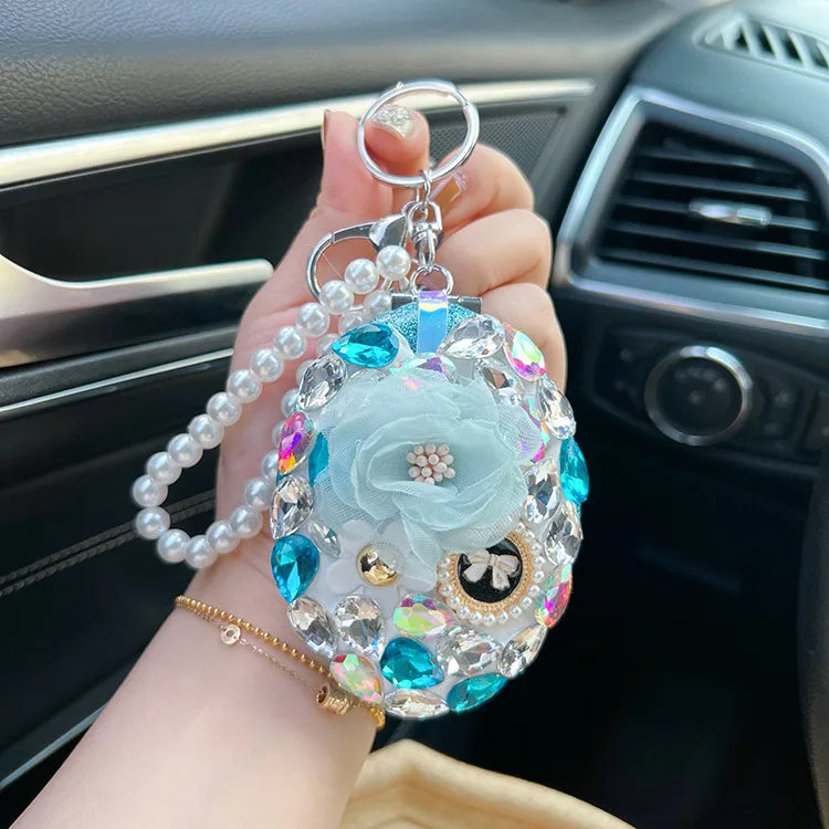 Crystal glass mirror keychain diy finished product portable makeup mirror bag pendant gift live  Yiwu