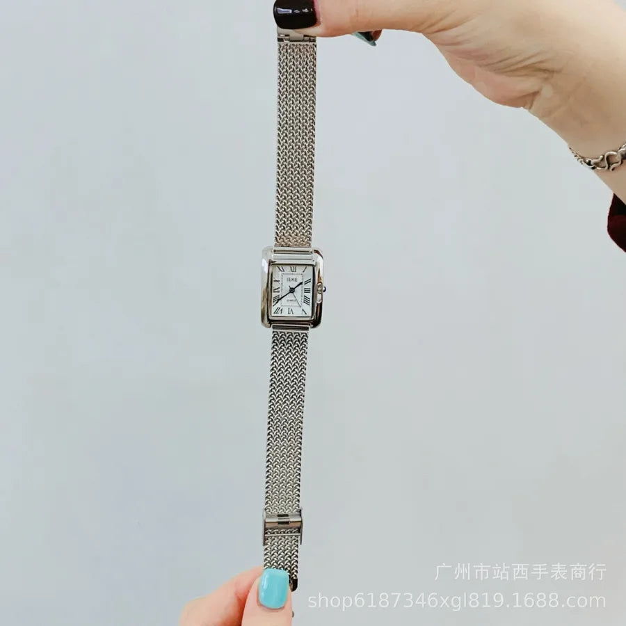 IEKE Ladies Square Watch Roman Numeral Vintage Wheat Ear Strap Versatile Luxury Quartz Watch Rectangular Dial Single Fold Clasp