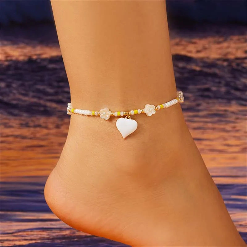 Wholesale Jewelry Simple Style Classic Style Heart Shape Seed Bead Anklet