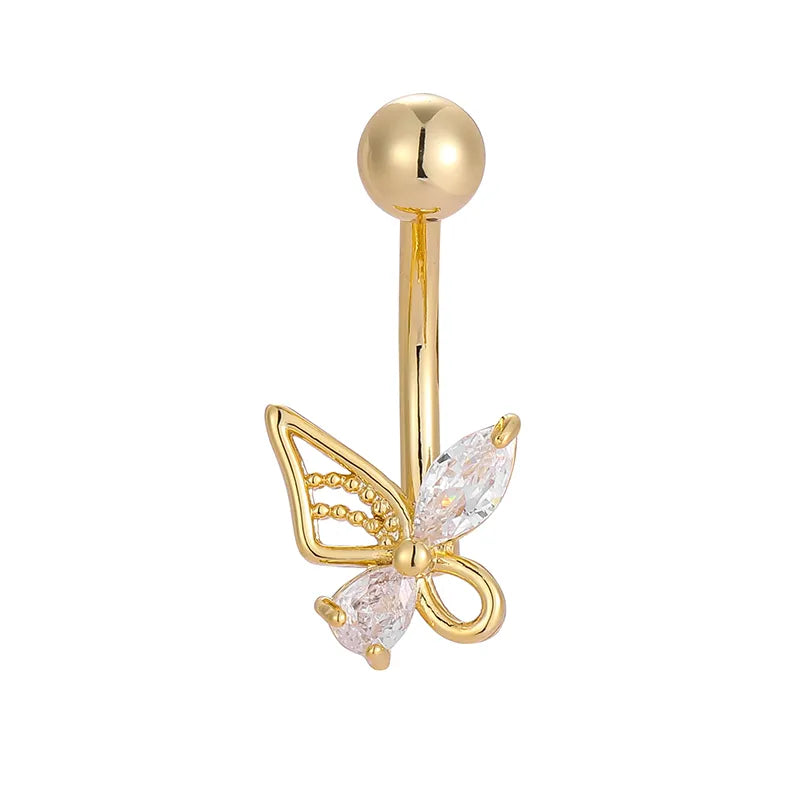 1 Piece Belly Rings Casual Lady Romantic Butterfly 316L Stainless Steel  Inlay Zircon 14K Gold Plated