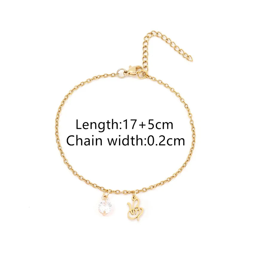Wholesale Jewelry Elegant Simple Style Classic Style Letter Heart Shape 201 Stainless Steel Copper Artificial Crystal cable chain Bracelets