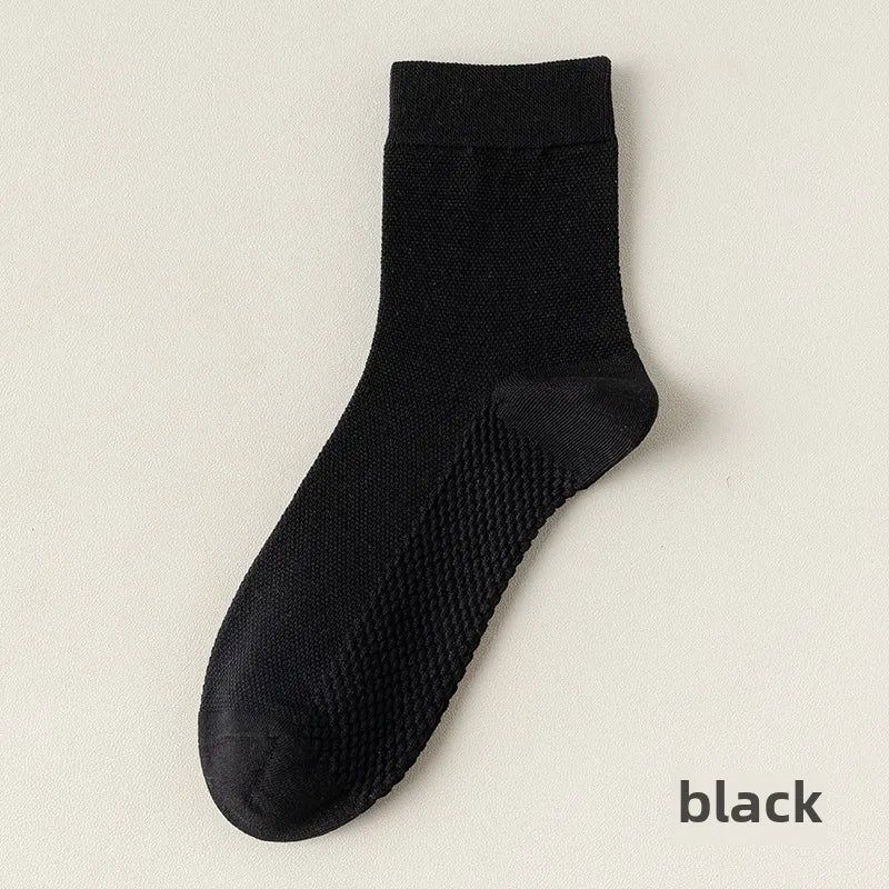 95% cotton mid-tube socks spring and summer mesh thin pure cotton men's socks solid color combed cotton stockings antibacterial deodorant socks