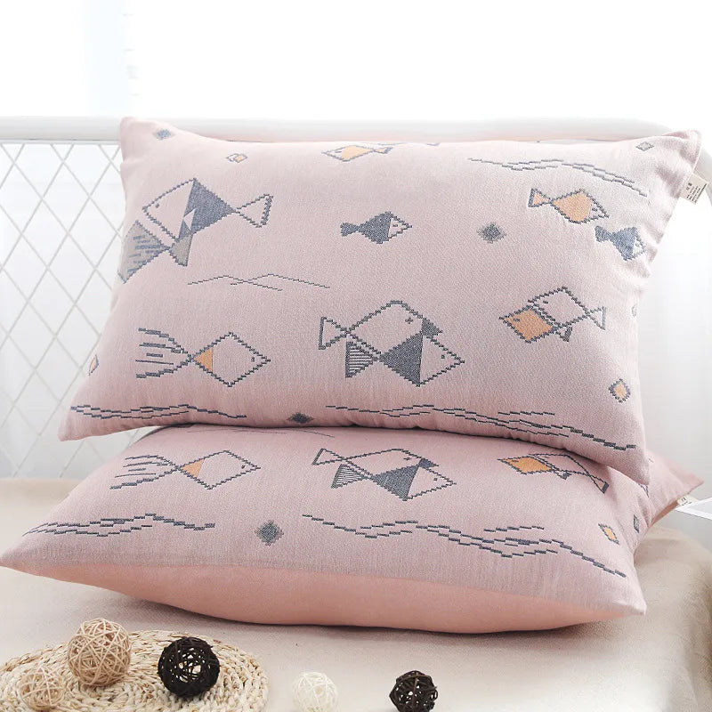 A Pair of Gauze Pillow Case Cotton Pillow Towel Cotton Pillow Case High-end European-style Couple Pillow Case