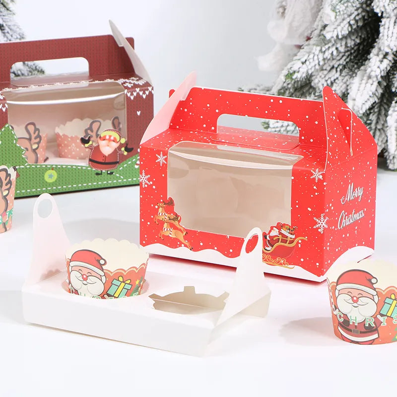 Christmas Handheld Paper Cup Cake Packaging Box Peaceful Fruit Christmas Cupcake Box Baking Supplies Packaging Box