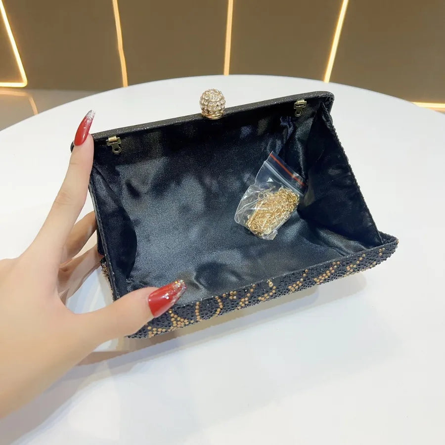 Elegant Shiny Rhinestone Evening Bag Fashionable Clutch Handbag Ladies Glittering Diamond High-End Sensation Square Polyester Box Bag