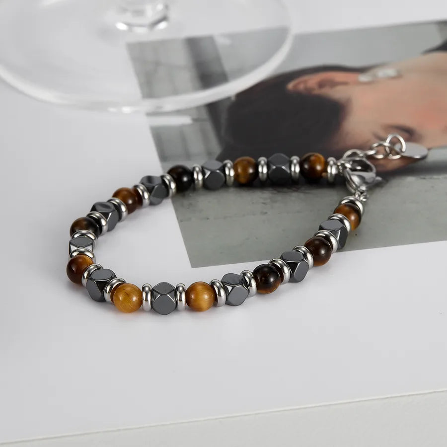 Casual Simple Style Geometric 304 Stainless Steel Tiger Eye Hematite Beaded Men's Bracelets