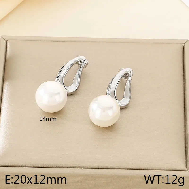 Korean Fashion Refined Grace Stainless Steel Bow Freshwater Pearl Earrings