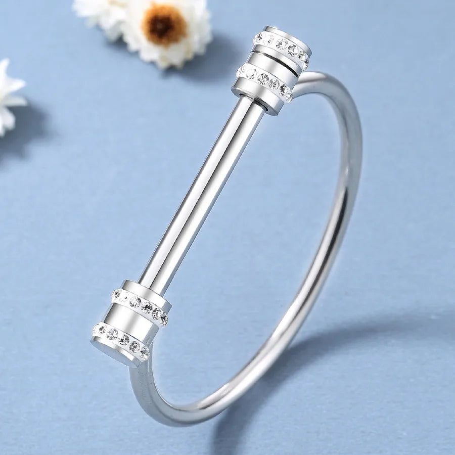 Vintage Style Simple Style Maple Leaf 304 Stainless Steel Zircon cable chain Bangle In Bulk