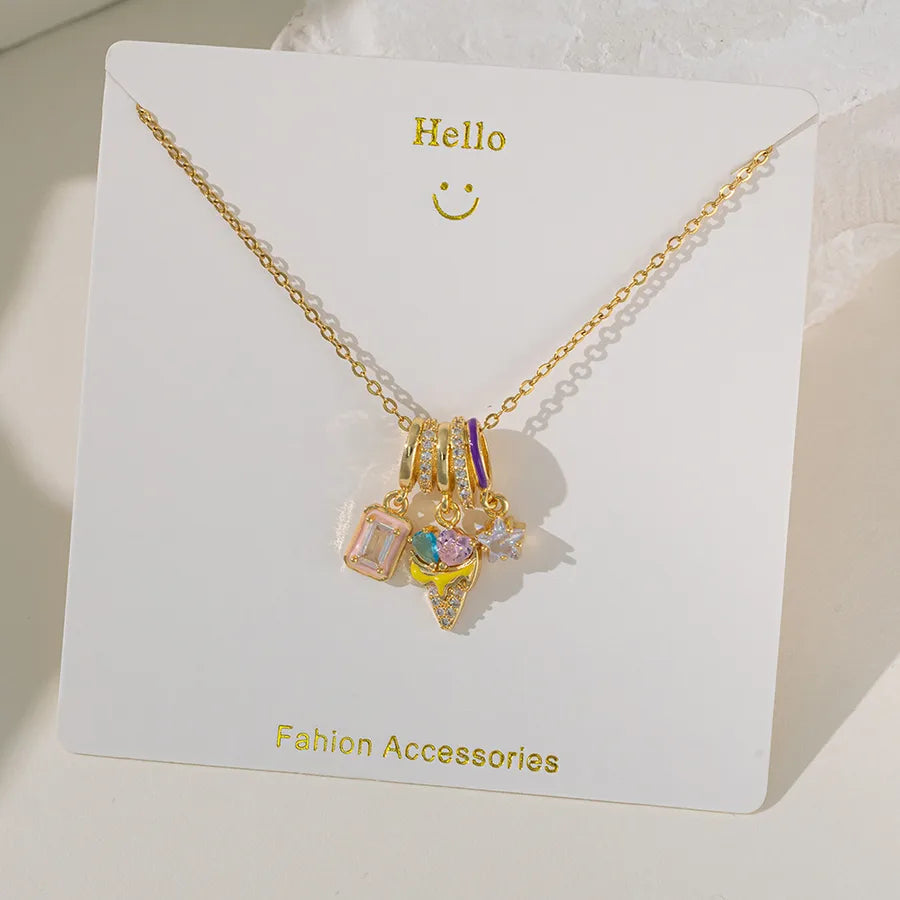 Wholesale Jewelry Elegant Glam Geometric Flower Butterfly 304 Stainless Steel Copper Plating cable chain Pendant Necklace
