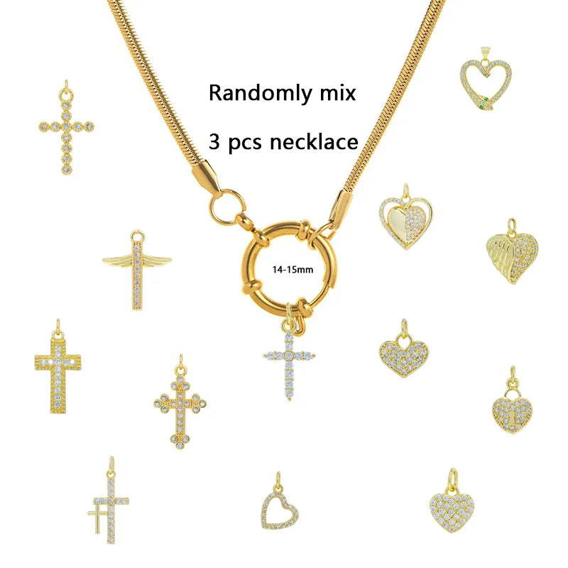 Wholesale Jewelry Vacation Classic Style Pentagram Heart Shape 302 Stainless Steel 18K Gold Plated snake chain Pendant Necklace