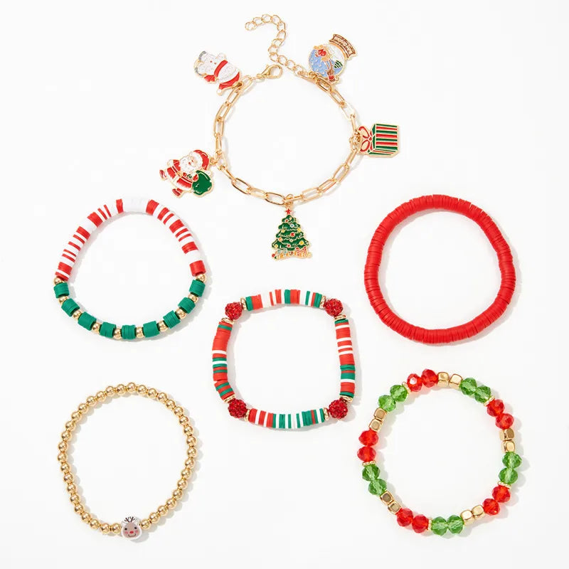 Christmas Theme Bracelet Set Cute Santa Claus Reindeer Metal Chain Crystal Mixed Children's Fun Jewelry Christmas Tree Design