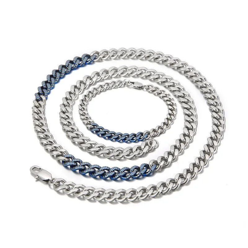 Wholesale Jewelry Hip-Hop Commute Solid Color Titanium Steel Plating Bracelets Necklace Cuban Link Chain Curb Chain