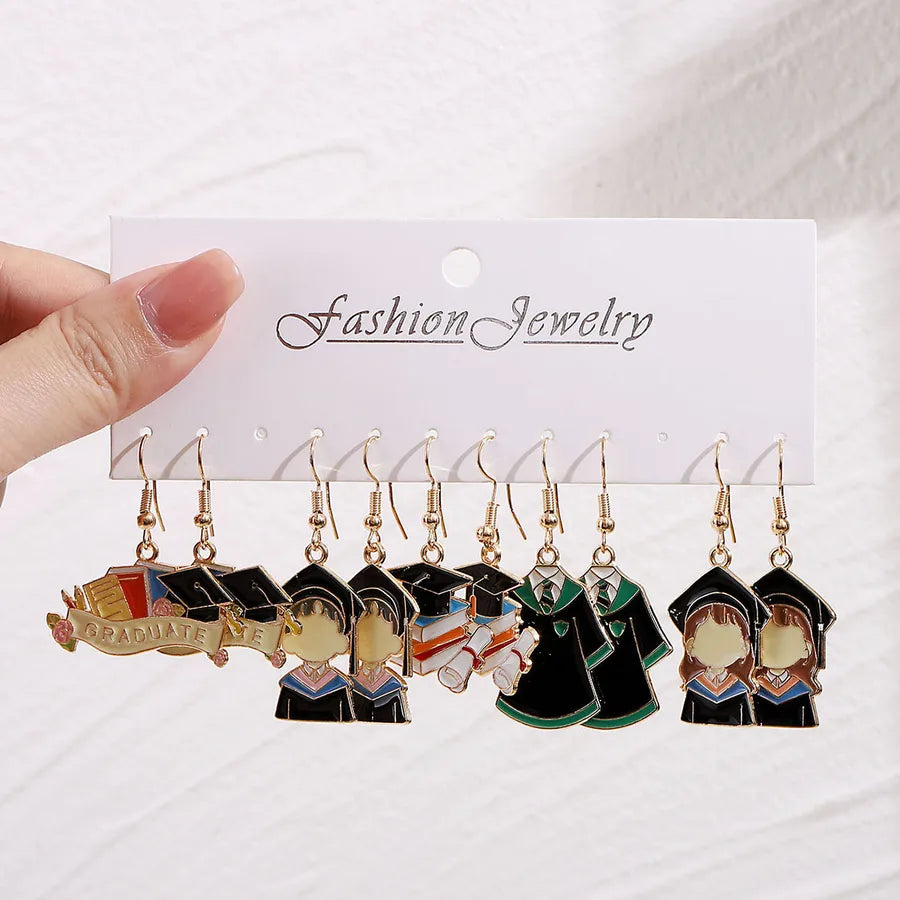 1 Set Cute Retro Preppy Style Trencher cap Student Clothes Alloy Drop Earrings