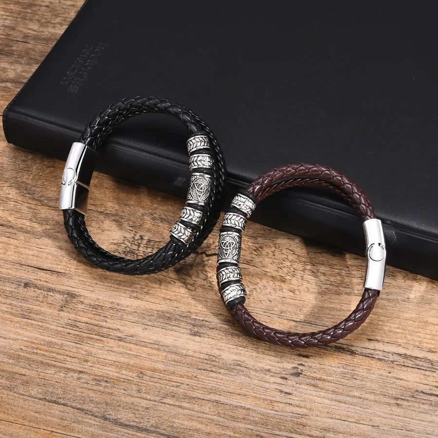 Retro Punk Geometric Knot Pu Leather Alloy Men's Bangle