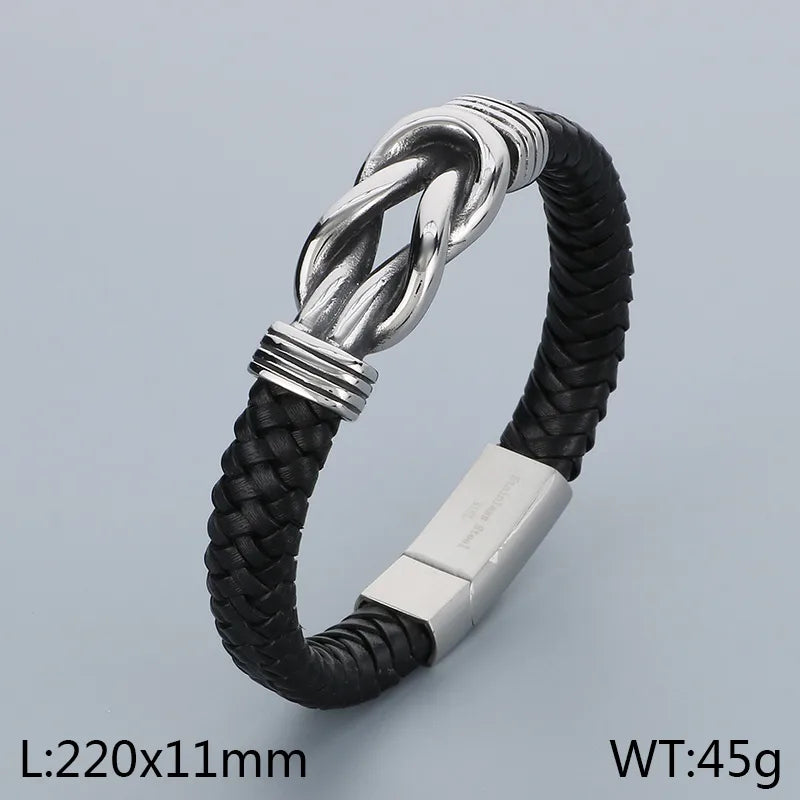 Business Color Block 304 Stainless Steel Leather Plating 18K Gold Plated Men's Bangle