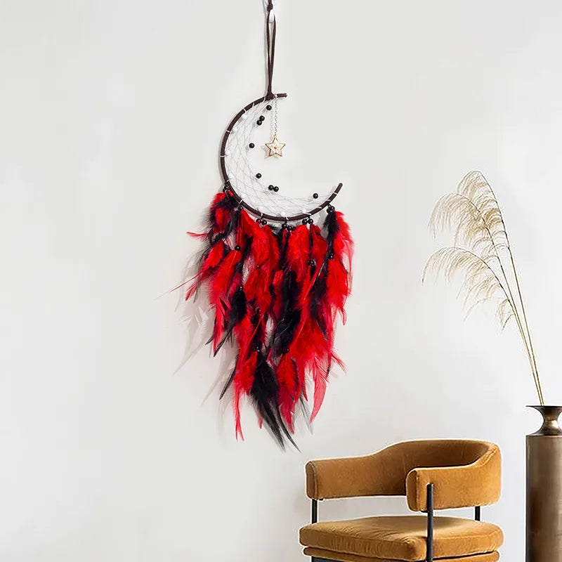 Moon Style Dreamcatcher Red and Black Series Tourist Scenic Spot Ornaments Feather Hanging Home Decoration Friend Gift Wholesale