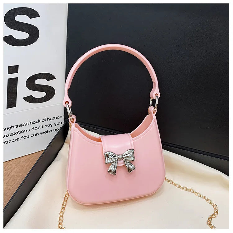 Women's PVC Solid Color Bow Knot Cute Dumpling Shape Buckle Handbag Crossbody Bag Jelly Bag