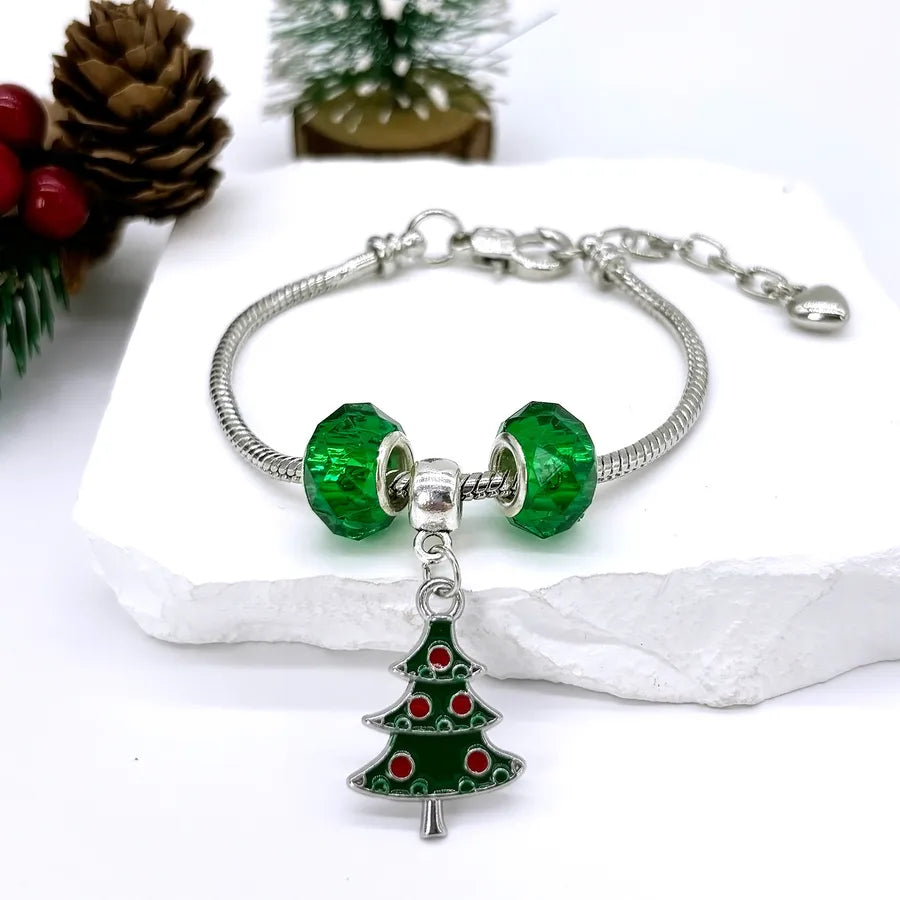 Hot-Selling Christmas Gift DIY Beaded Large Hole Beads Red Heart Snowman Apple Bell Children's Bracelet for Girls