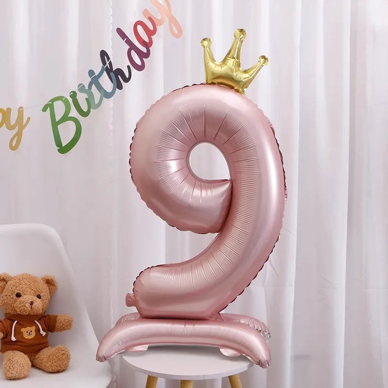 42-Inch Stand-Up Large Pink Base Number Balloons Birthday Decoration Scene Arrangement One-Year-Old Photo Props Balloons