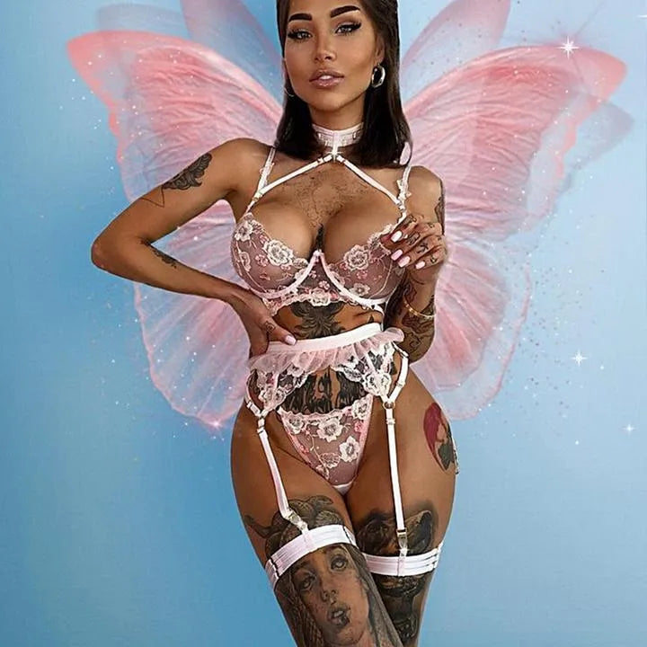 new cute hollow flower girls lace bow sexy lingerie suit