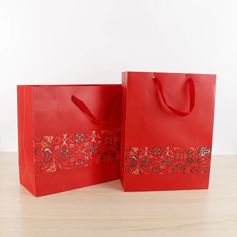wholesale red festive gift bag gift return gift portable packaging paper bag
