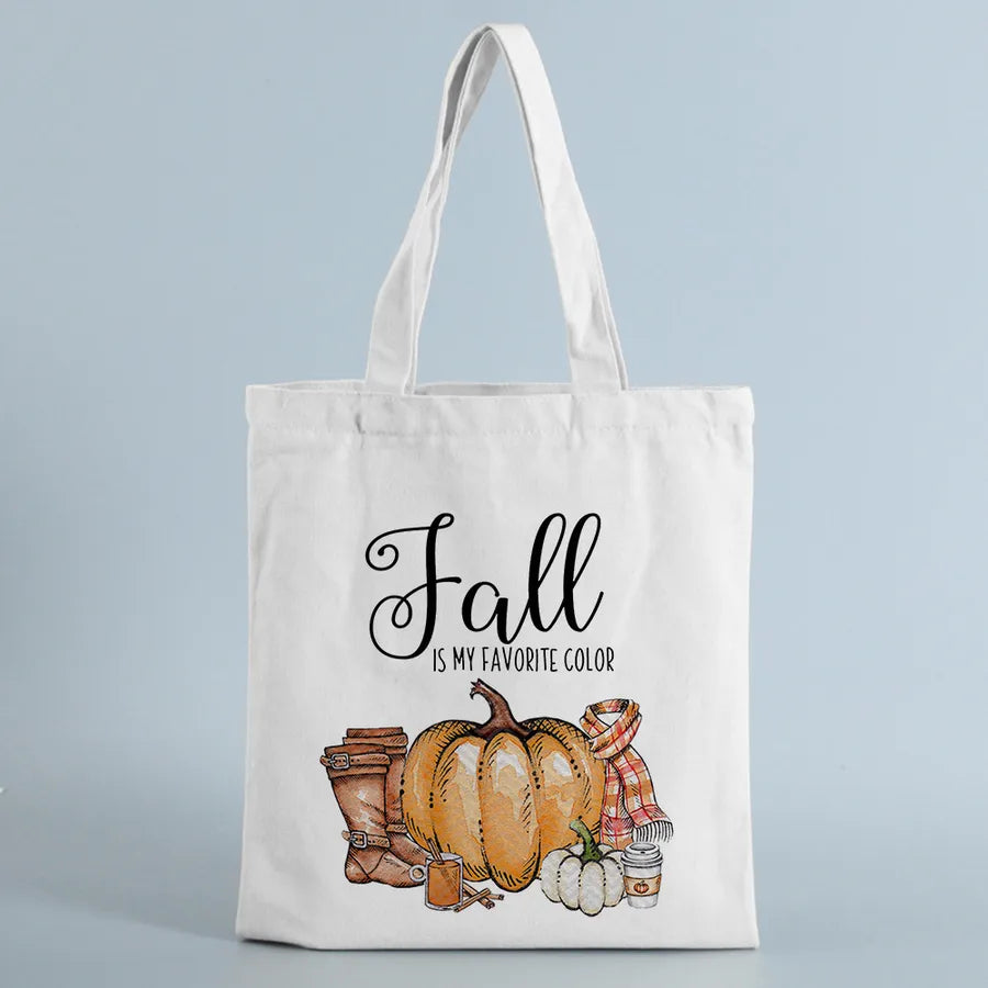 Halloween Women's Canvas Pumpkin Letter Cute Square Open Canvas Bag