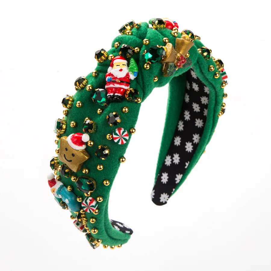 Christmas Classic Style Women's Christmas Tree Santa Claus Christmas Socks Inlay Glass drill Hair Band