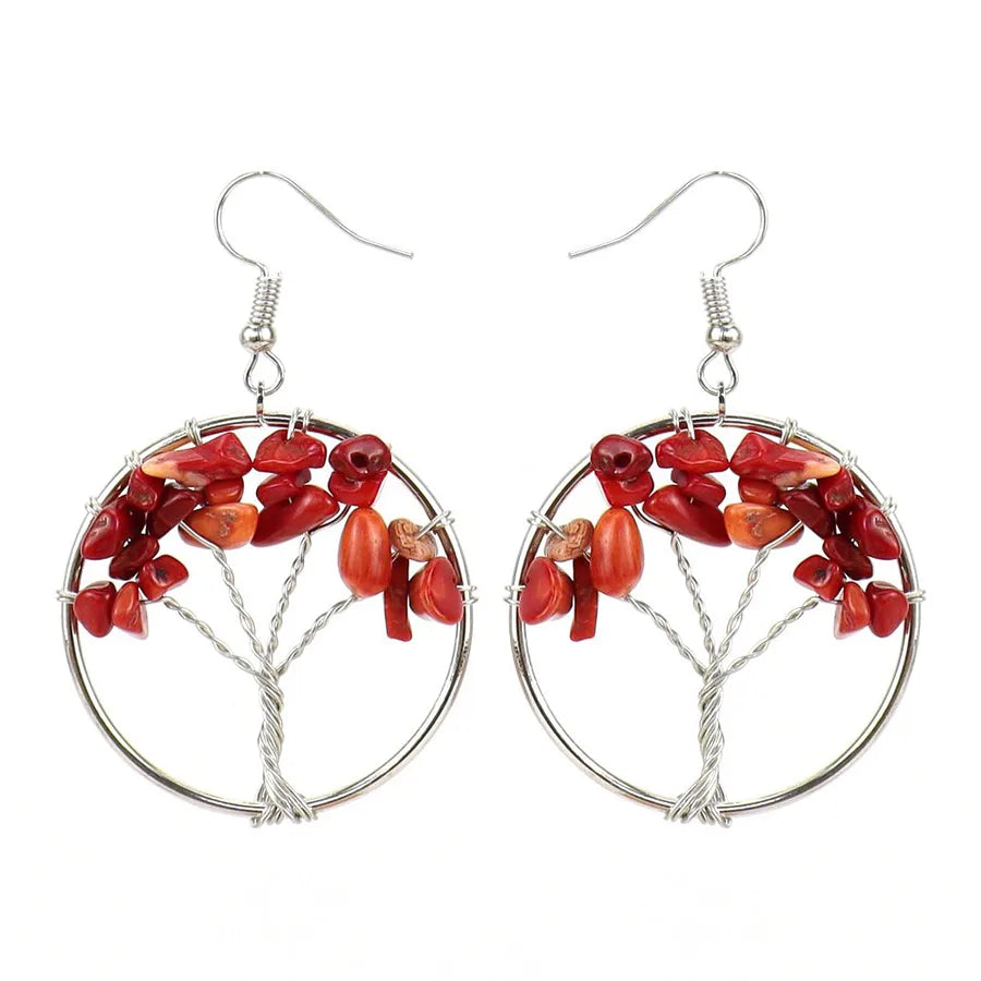 fashion tree natural stone copper beaded plating drop earrings 1 pair